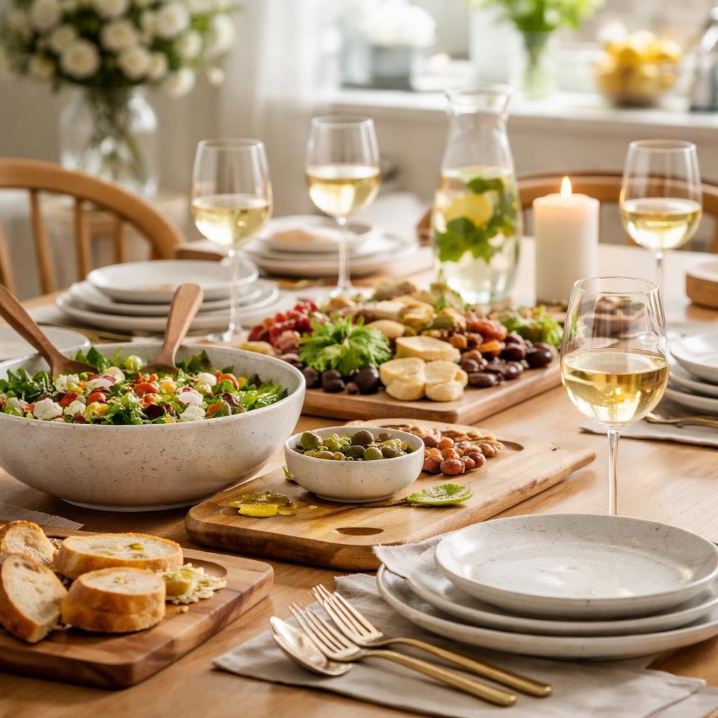 Dining and entertaining serveware for a coordinated table setting