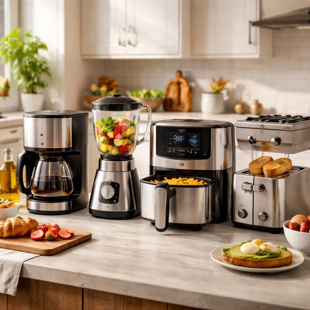 Compact kitchen small appliances on a modern countertop display