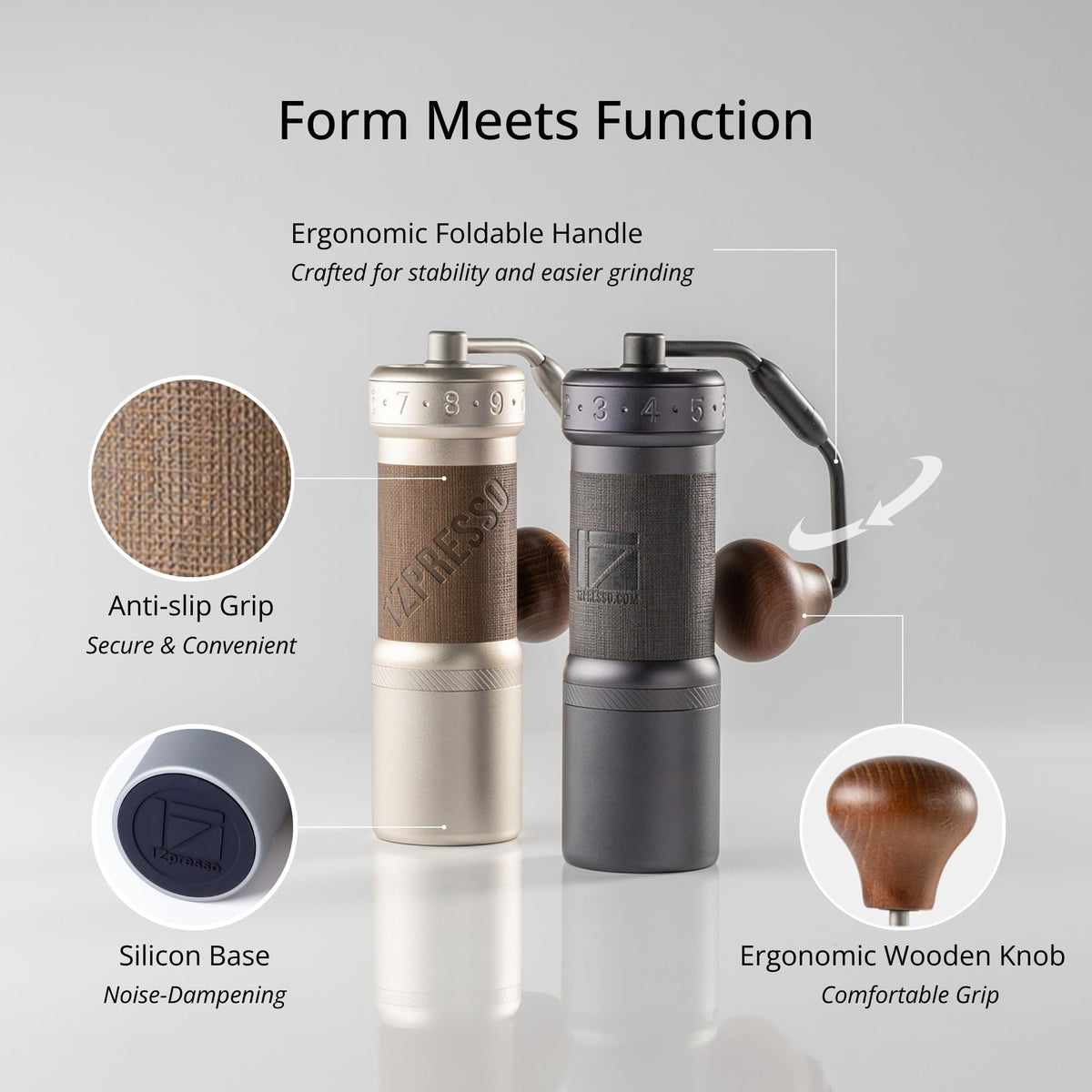 1Zpresso K-Ultra cleaning kit with brush and air blower for easy maintenance.
