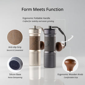 1Zpresso K-Ultra cleaning kit with brush and air blower for easy maintenance.