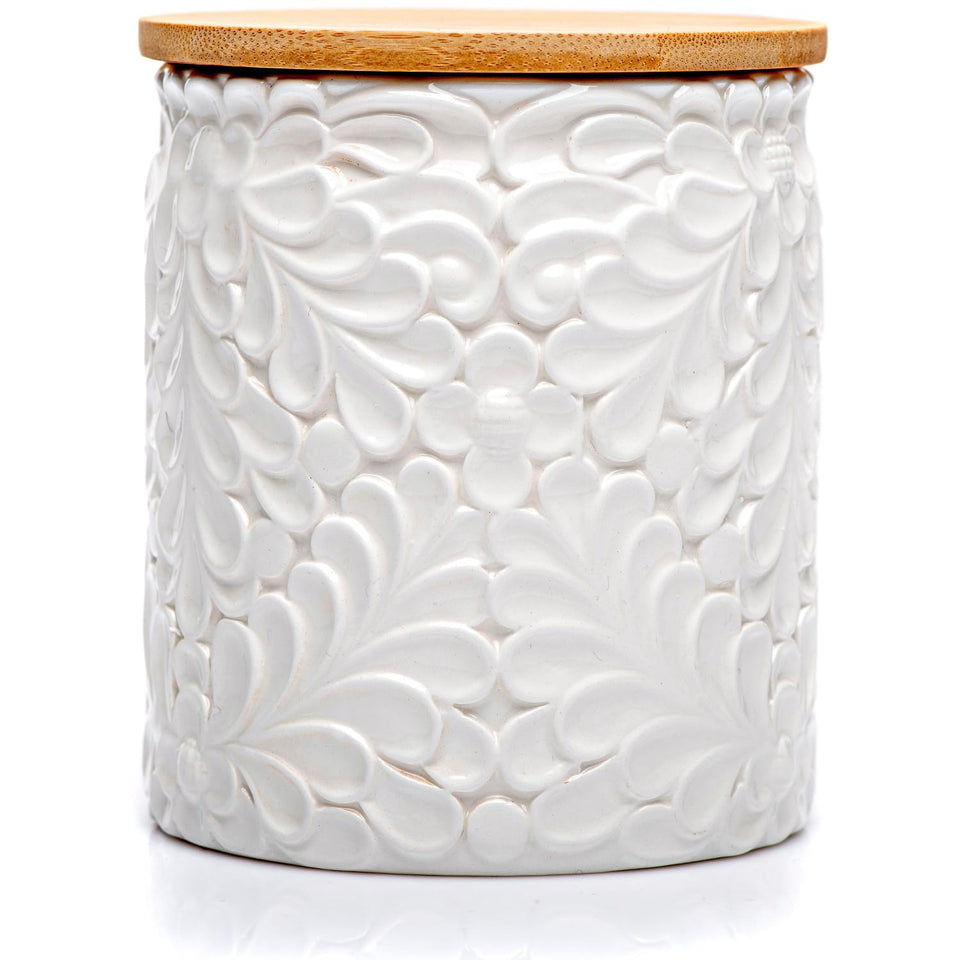 25DOL XXL ceramic canister with engraved design for stylish kitchen storage.