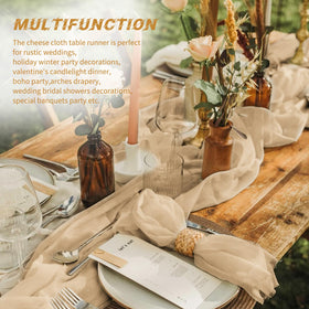  Beautane cheesecloth runner in beige can serve as chair sash or gift wrap accents.