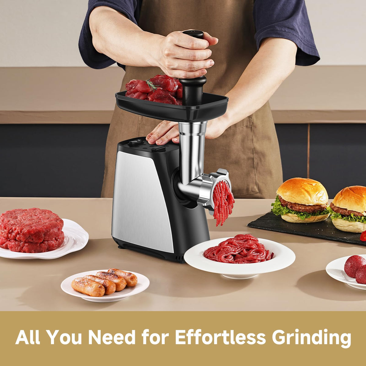 AAOBOSI Meat Grinder side view shows compact footprint for home kitchens.
