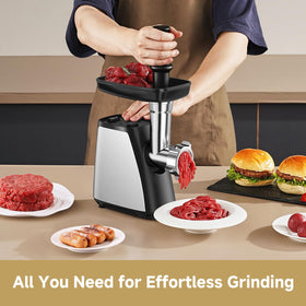 AAOBOSI meat grinder stainless steel housing highlighting durable construction.