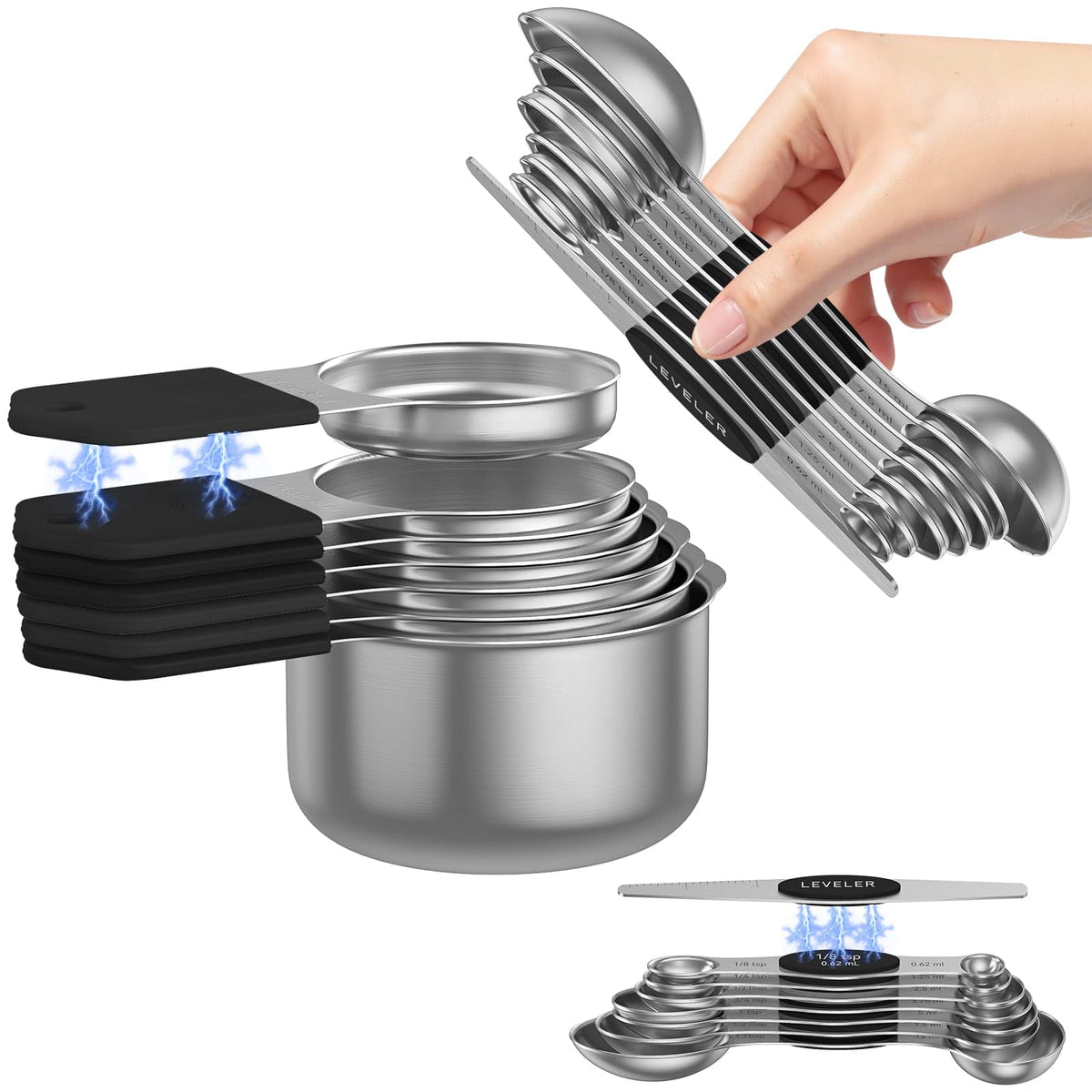 Abtrino dual-sided measuring cups with US and metric markings for precise measuring.