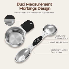Abtrino dual-sided measuring spoons with engraved units for quick ingredient prep.