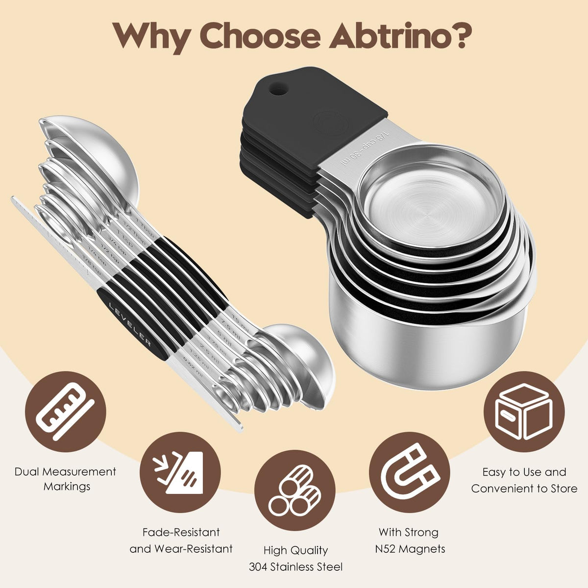 Abtrino strong N52 magnets keep nesting set organized.