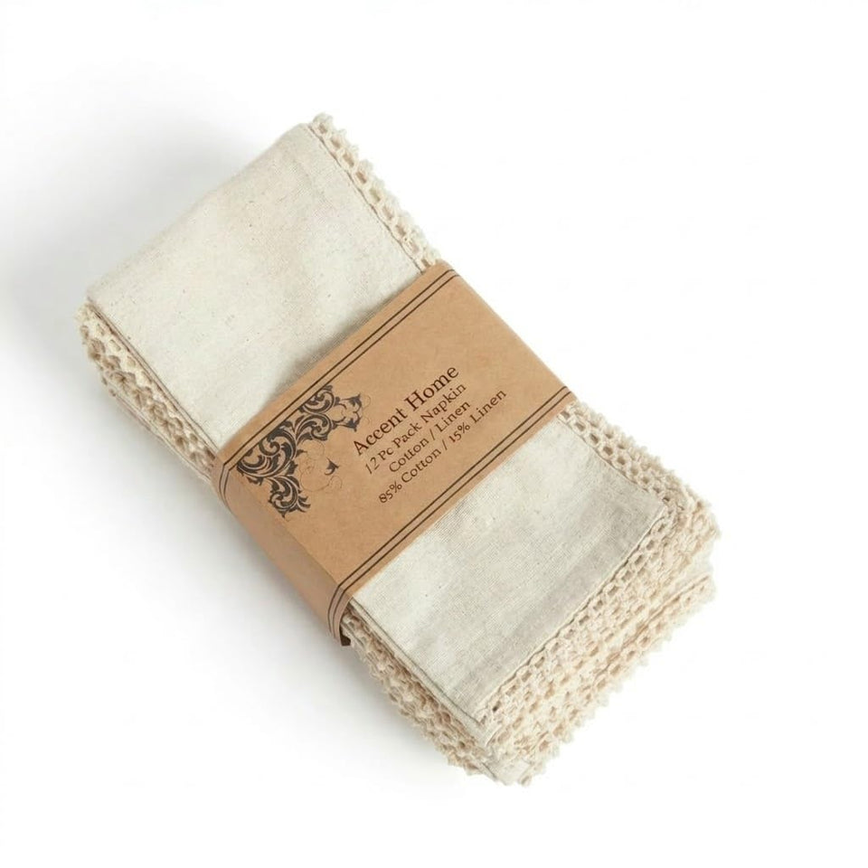 AccentHome natural cloth napkins in 18x18 inches; soft and durable for daily use.