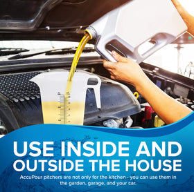 ACCUPOUR multipurpose-use pitcher suitable for oil, lawn, pool measures.