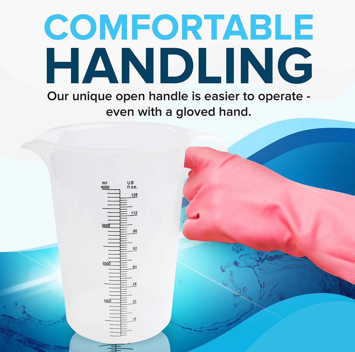ACCUPOUR wide-mouth design simplifies filling and cleaning.