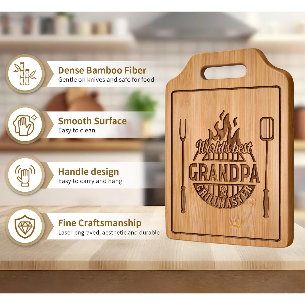 AceThrills Bamboo cutting board wall-mount option adds rustic storage