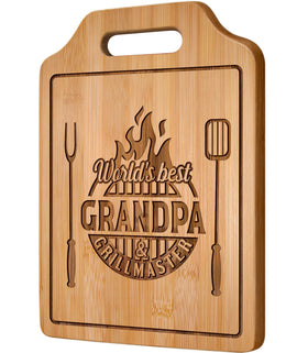 AceThrills World’s Best Grandpa bamboo board, top view, ideal for prep and display