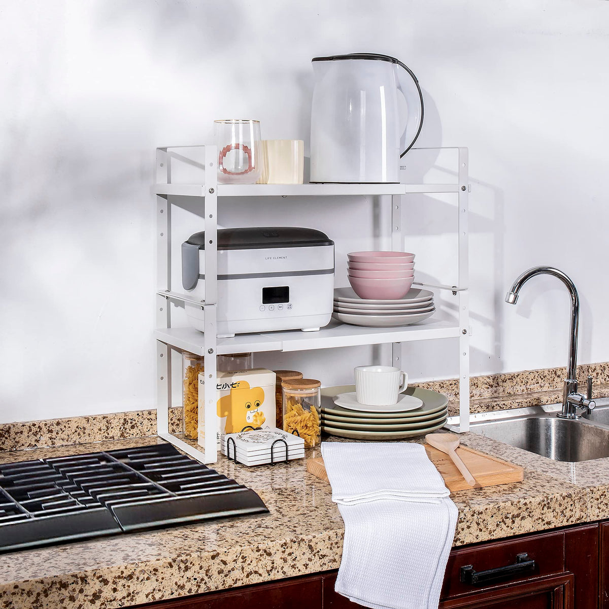 Across-Star multipurpose kitchen organizer ideal for spices, dishes, and pots.