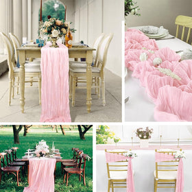 ACSUIT baby shower table decor using gauze runner for warm ambiance