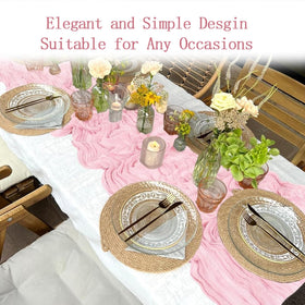 ACSUIT table decor with candles and flowers using cheesecloth runners