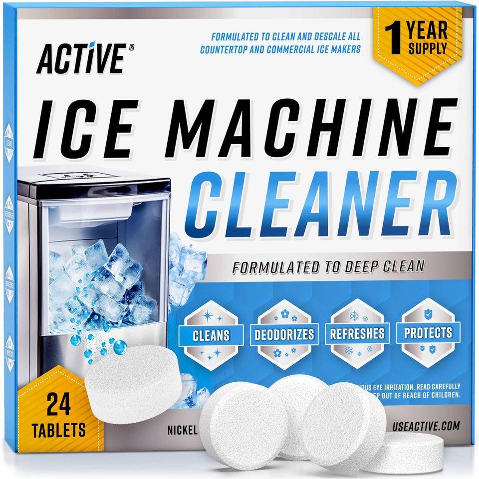 ACTIVE Ice Machine Cleaner tablets 24-pack for easy descaling and maintenance.