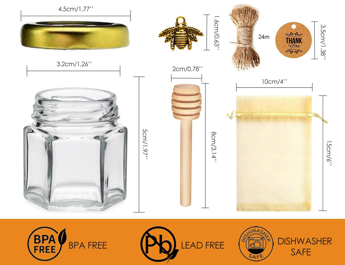 Adabocute glass honey jar close-up with bee pendant charm