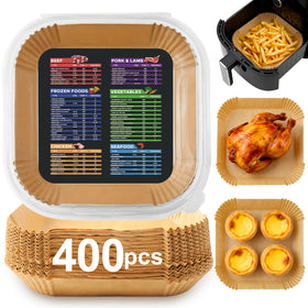 Adhjito 400pcs 8-inch square air fryer liners pack for easy cleanup