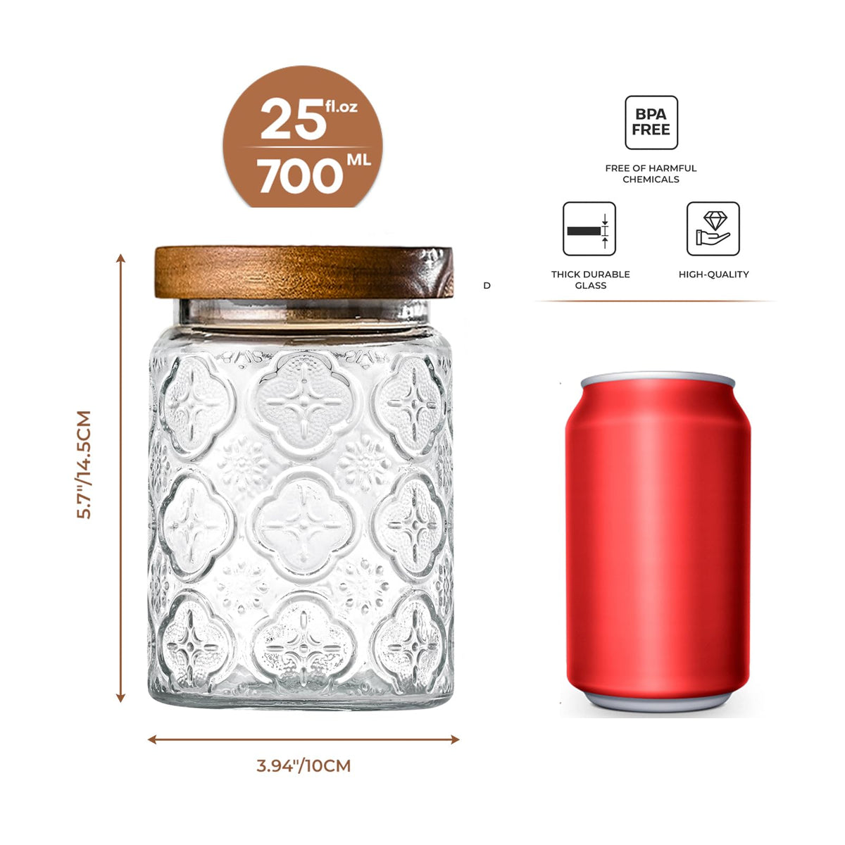 Adodeen stackable glass jar with recessed top saves shelf space