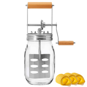 Aeaker butter churner with 32oz glass jar for fresh butter in the home kitchen.