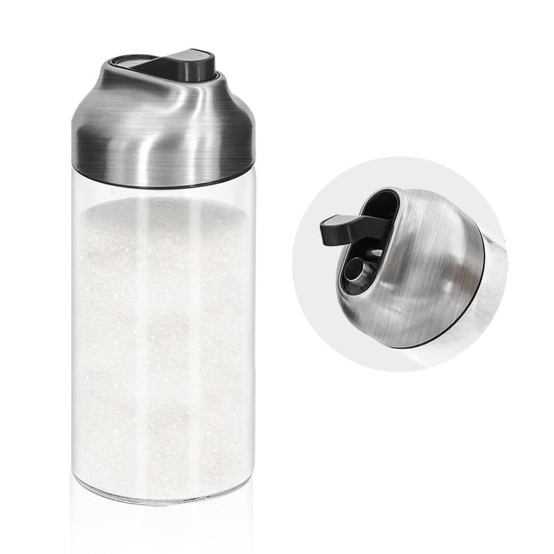 Aelga 12 oz glass sugar dispenser with pour spout for precise coffee sweetness.