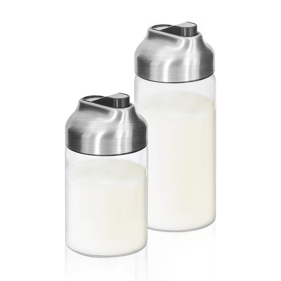 Aelga glass coffee creamer set with 7oz and 12oz dispensers for organized mornings