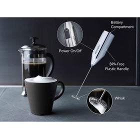Aerolatte Steam-Free Frother in BPA-free plastic housing for safe portable use.