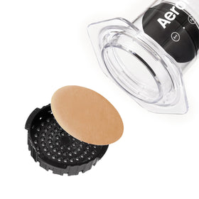 AeroPress filter closeup during brew reveals clearer, brighter flavors