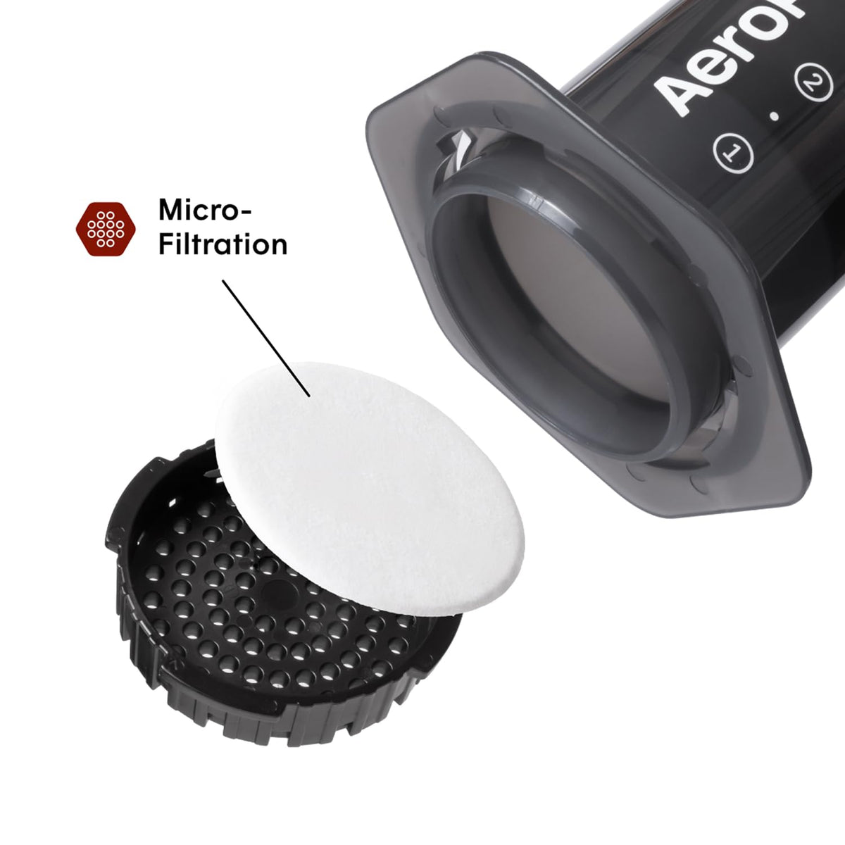 AeroPress Original micro-filter ensures grit-free, clean mouthfeel.