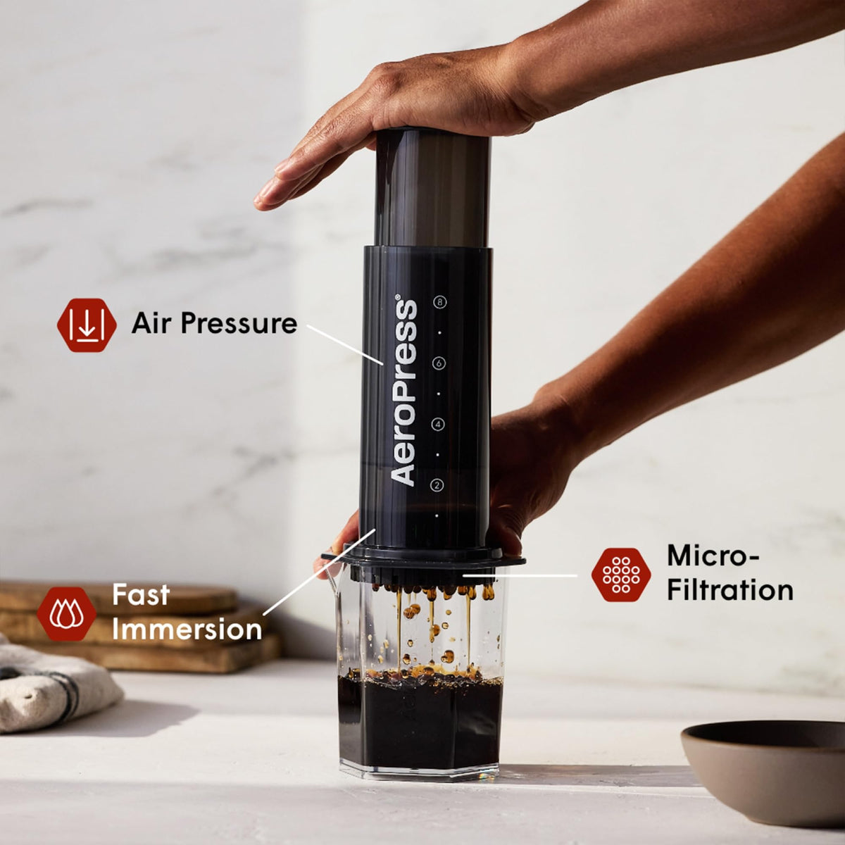 AeroPress Original XL crystal carafe ready for serving on the go.