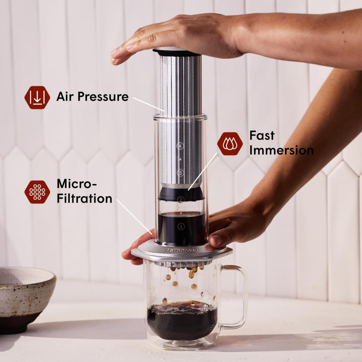 AeroPress Premium stainless steel filter cap for durable, clean filtration.