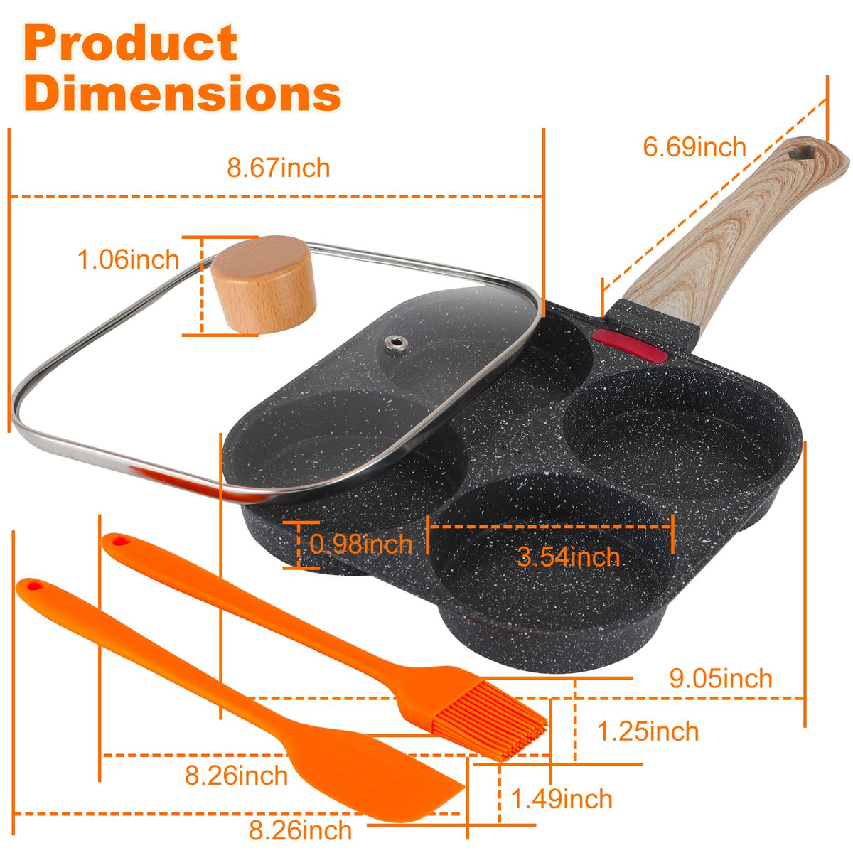 AHFLRITO egg pan four-hole design cooks multiple eggs evenly.