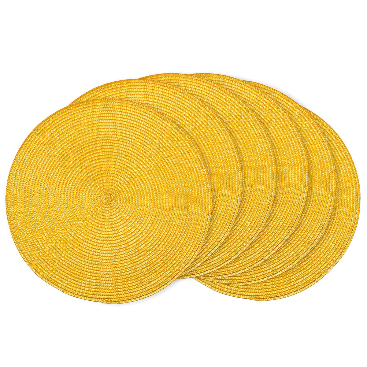 AHHFSMEI round placemats in yellow set of six protecting tables during everyday meals.