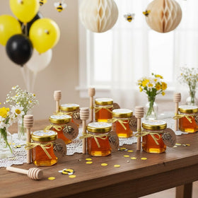 Ahhute gold ribbons elevate jars for weddings.