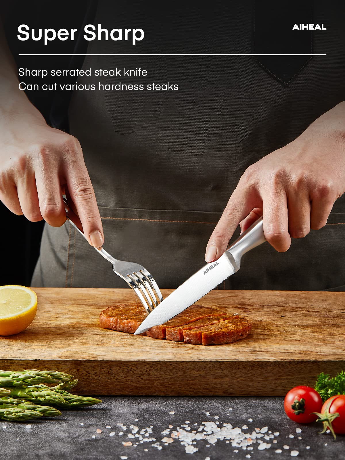 Elegant dining-table scene with Aiheal knives ready for a meal.