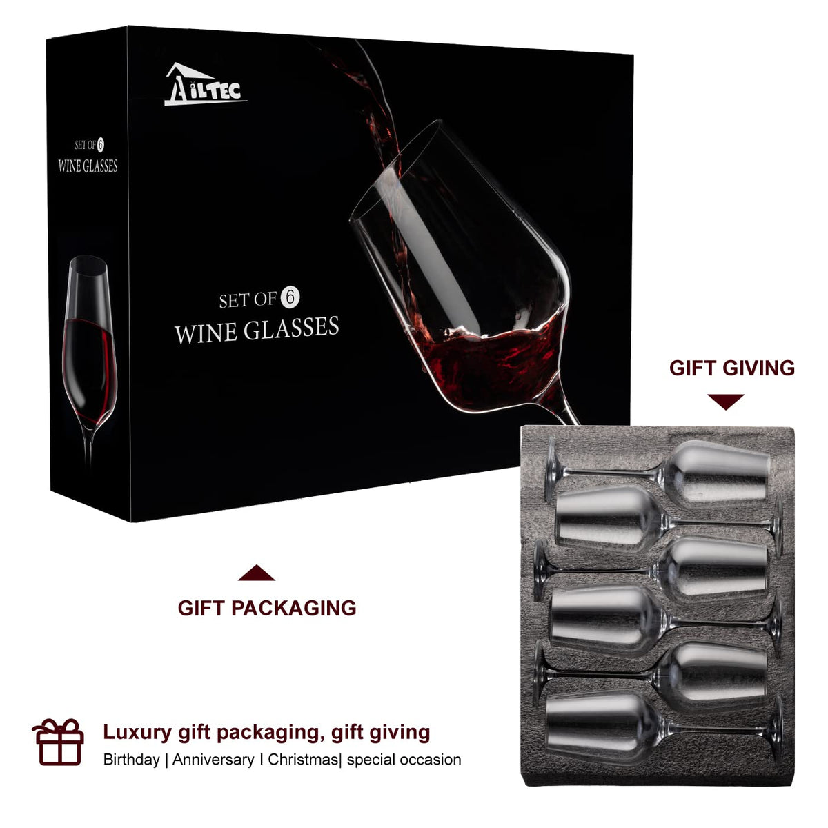 Clear, lead-free crystal highlights wine color and clarity.