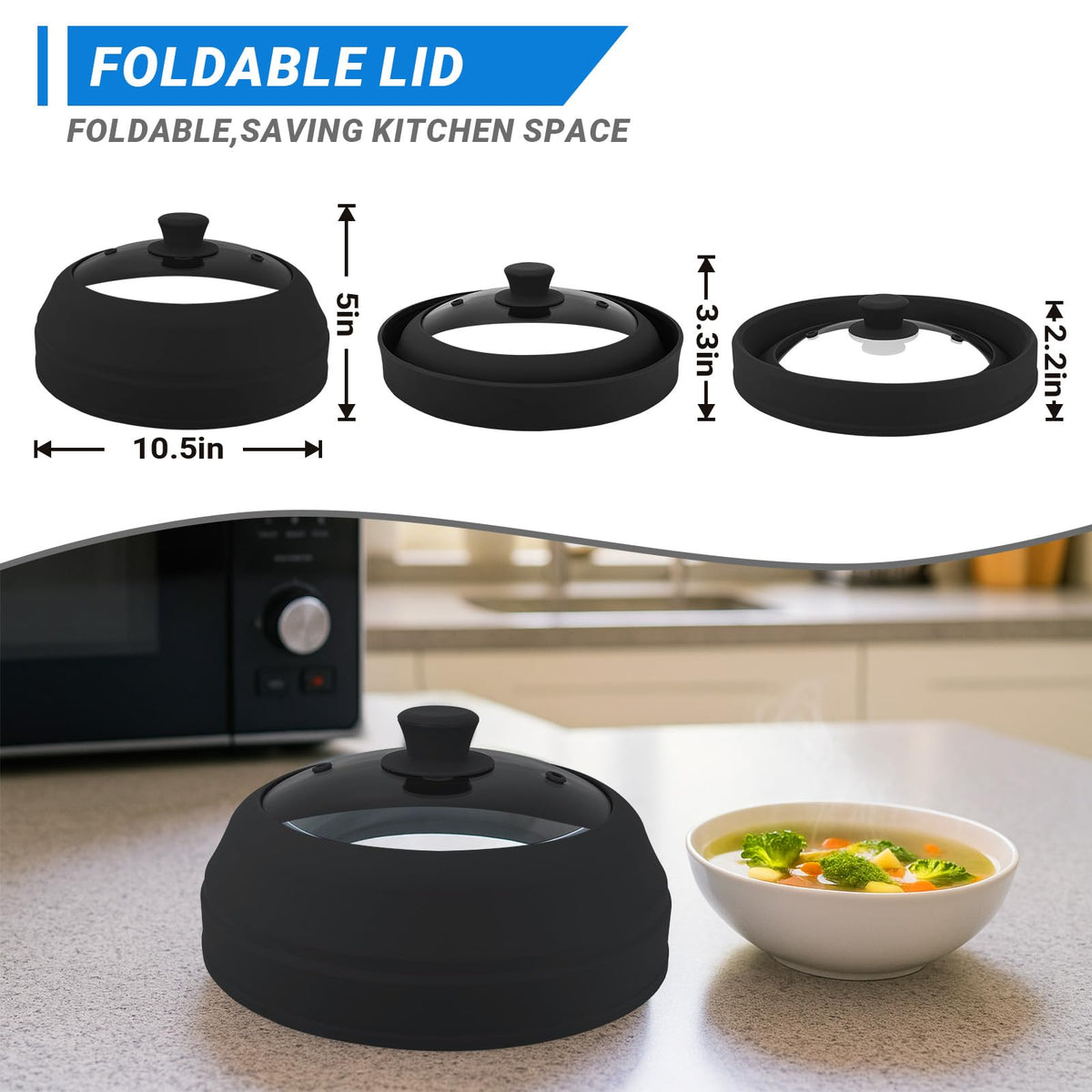 Aimatifi microwave lid shows silicone handle for safe grip.