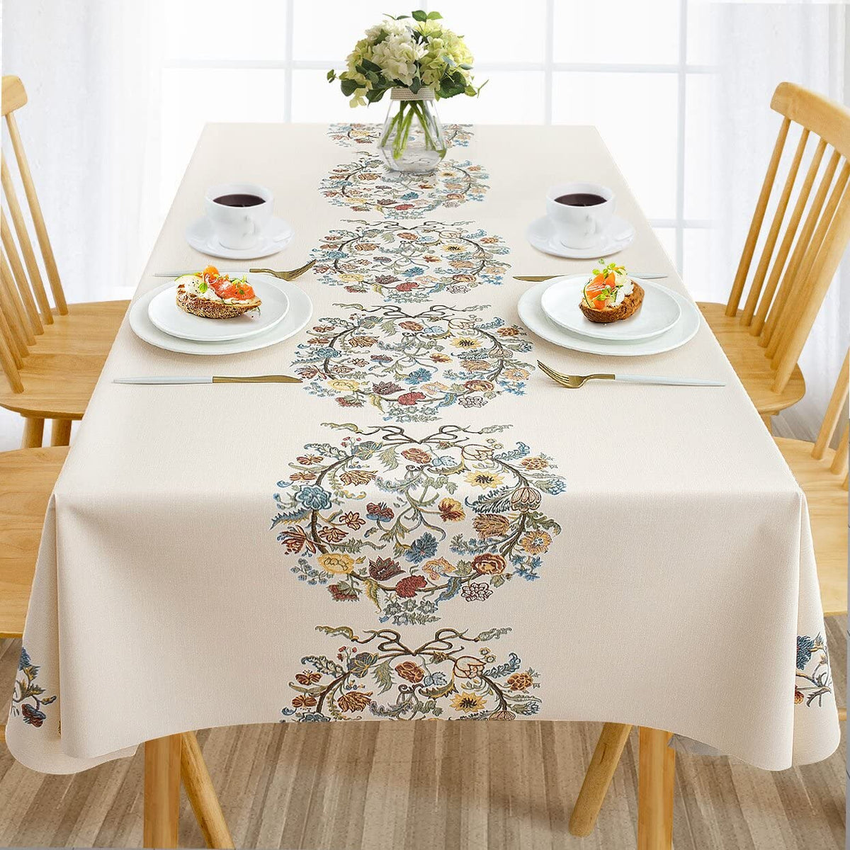 AIRCOWRIE embroidery flower tablecloth in 54x78 rectangle adds elegance and shields surfaces.