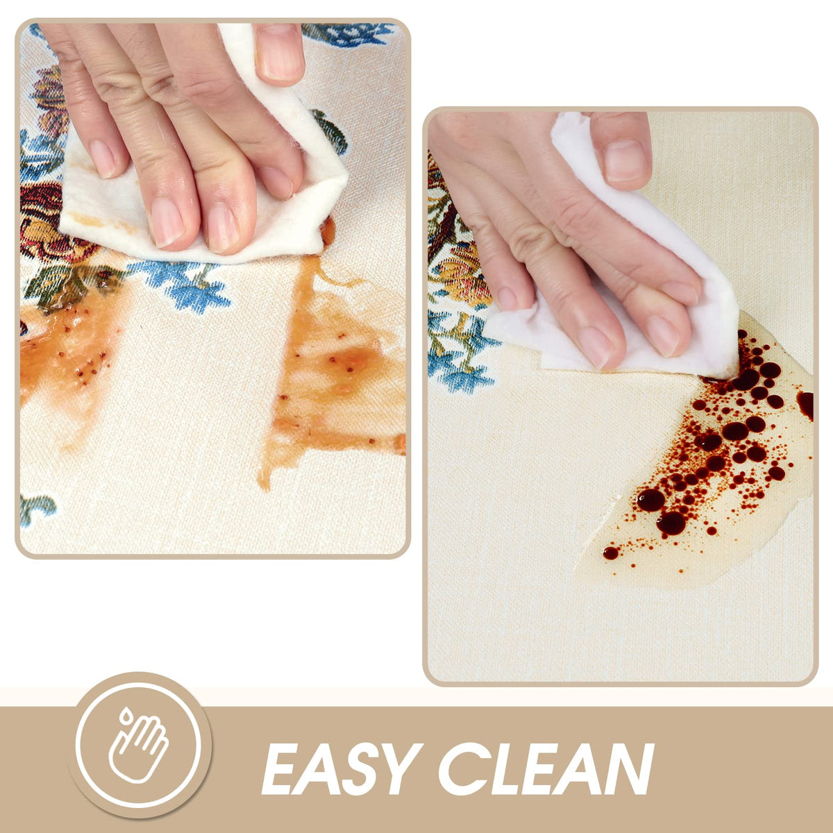 AIRCOWRIE heavy-duty vinyl tablecloth resists daily wear and spills with ease.