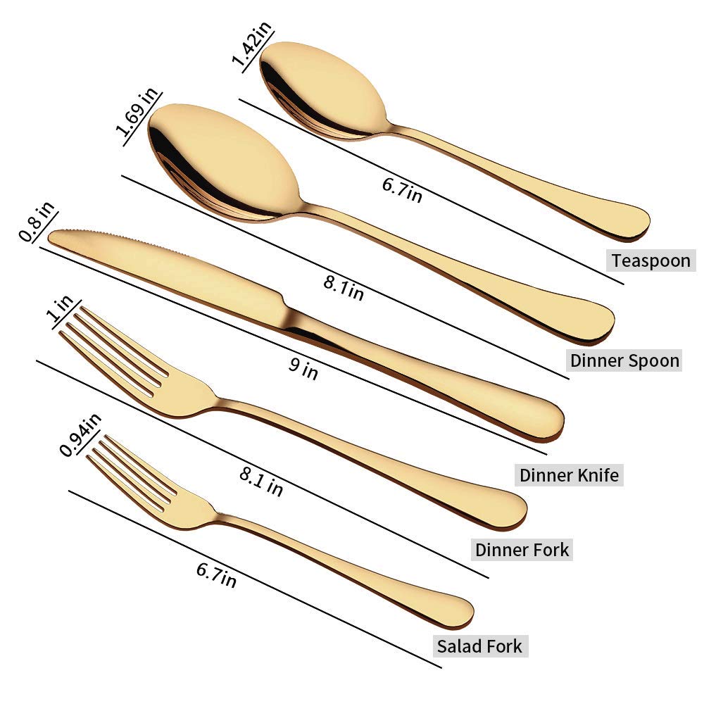 Aisoso Gold Silverware Set dinner spoon highlights modern design and balance.