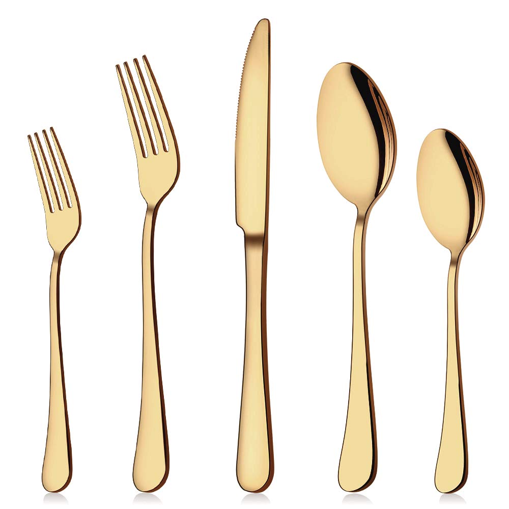 Aisoso Gold Silverware Set knife detail for elegant dining and easy grip.