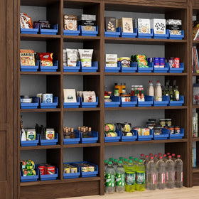 Akro-Mils 30130 shelf bin side view shows compact, durable storage option.