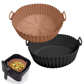 AKSDTH two-pack air fryer silicone pots, cleanable and reusable for quick meals.