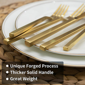 Gift-ready Alata Cube Gold flatware packaged set.