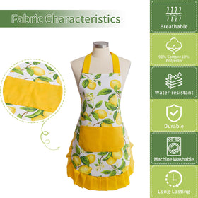 Alex Virtue Vintage Floral Apron fabric close-up highlighting durability and easy care