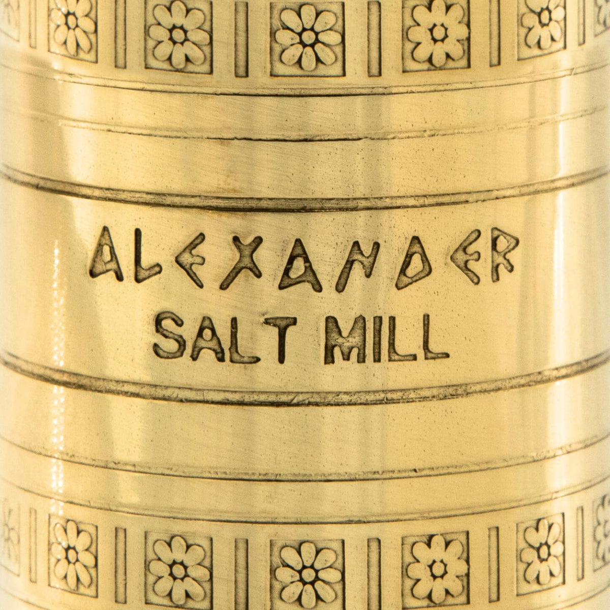 Alexander Home brass salt mill delivers precise grind for finishing dishes.