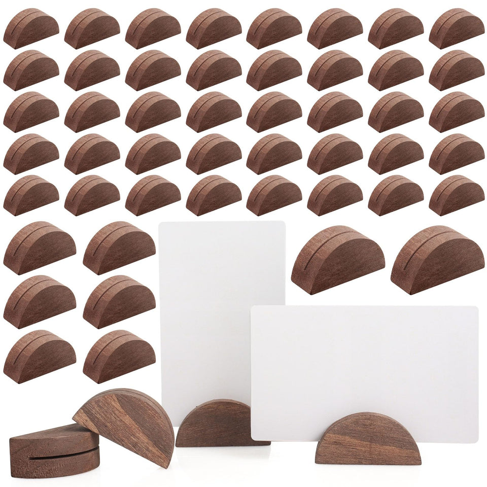 Alffun half-round wooden table number stand in walnut for elegant event display