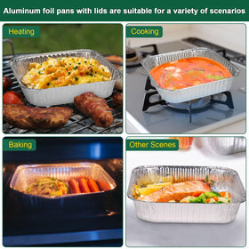 Stackable Alfolic foil pans save space in kitchen storage.