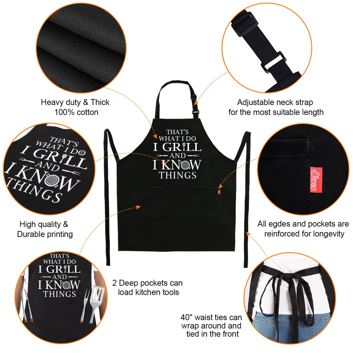 ALIPOBO funny grilling apron back view showing reinforced stitching