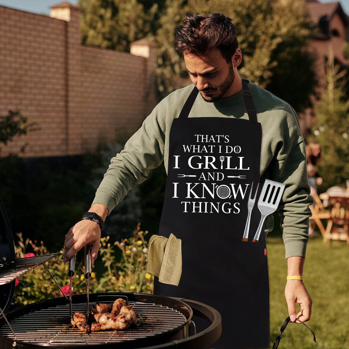 ALIPOBO funny grilling apron reinforced hem for durability